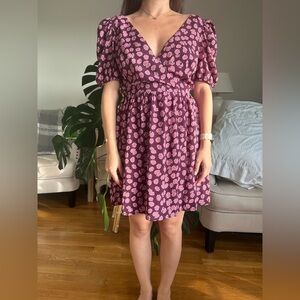Lulus Floral V-Neck Dress - Pink and Maroon
